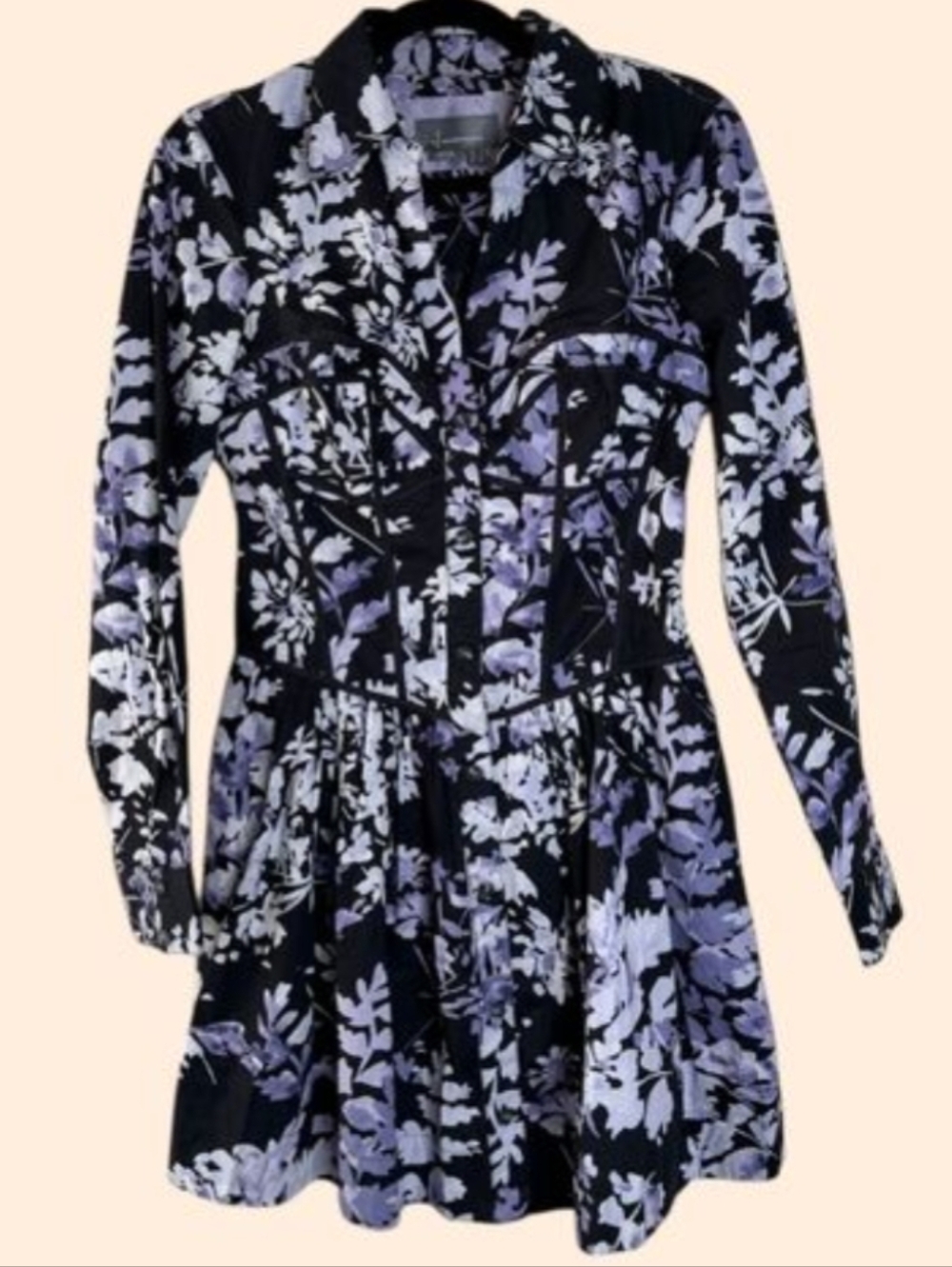 Anthropologie Womens Dress Corset Shirt Mini Long Sleeve Floral Black Size 6 - Picture 4 of 12